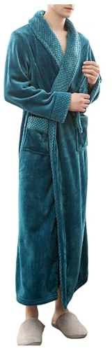 Peignoir Homme Homewear Long Épais Peignoir en Polaire Doux avec Ceinture et Poches, Léger et Confortable, Idéal pour Sauna, Hiver, Chaud, Maison, Style Baggy, Nuit, Vêtement de Nuit, O vert foncé