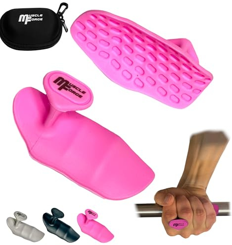 MuscleForge Halkfria fingerfria träningshandtag för pull-up och marklyft, gummigrepp för skivstänger/hantlar, träningsgrepp, anti-fingeravtryck, handskydd, unisex, set med 2 + fodral