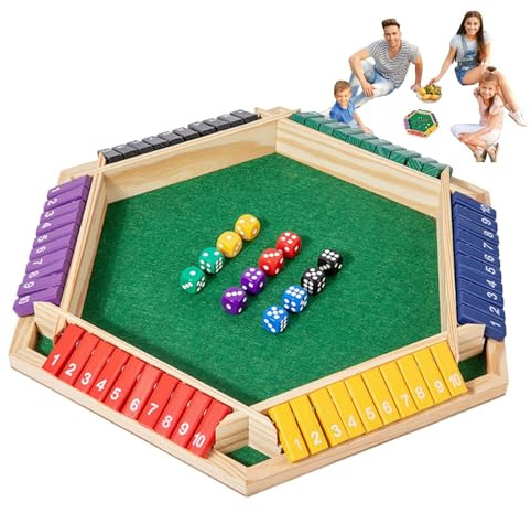 Shut The Box Game 6 spelare, träbordsspel klassiska tärningsspel roliga nära boxen, 10 siffror för vuxna och barn – perfekt för spelkvällen