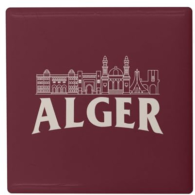 Fyrkantig keramisk kylmagnet - alger minimalistisk resa turism vykort - format 5 x 5 cm, dekorativ magnet souvenir för kylskåp och magnettavla, tryckt i Frankrike