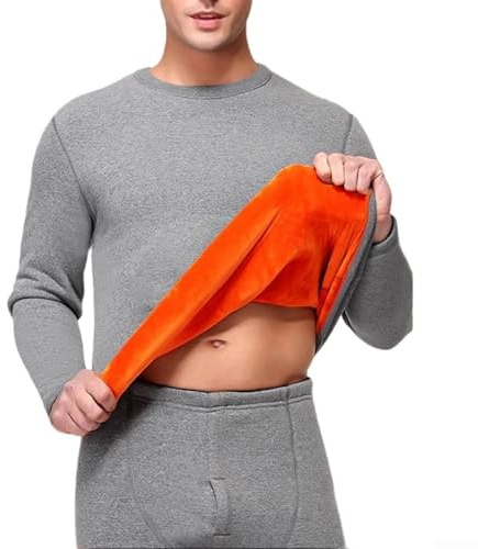 Ensemble de sous-vêtements thermiques pour homme, caleçon long doublé en polaire, couche de base d'hiver, intérieur épais et chaud, grande taille (L gris clair)