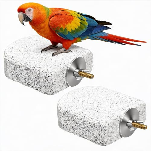 Apojgitn 2PCS Bird Perches Stands, Bird Beak Grinding Stone Calcium Stand Platform Foot Claws Trimmer for Small Medium Budgies, Parakeets, Cockatiels, Conures
