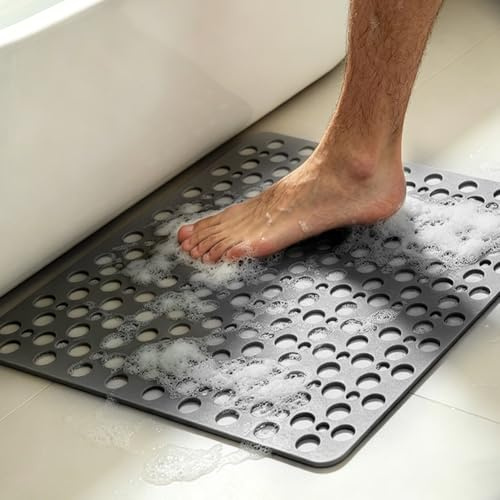Tappetino da doccia antiscivolo, 70 x 70 cm, morbido tappetino antiscivolo in TPE con ventose e fori di drenaggio, 100% senza BPA (antracite)