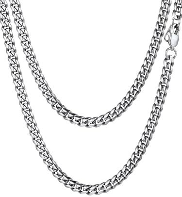 PROSTEEL Collana Uomo a Catena Cubana Grande Robusta, Larghezza 6 mm, Lunghezza 50 cm, Acciaio Inossidabile, Hip Hop Punk Rap, Argento, Regalo Ottimo (con Confezione)