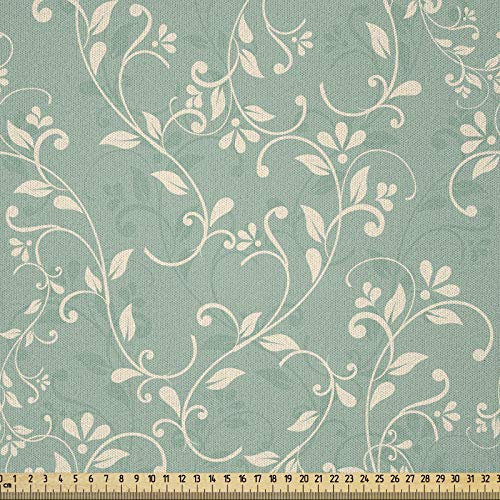 ABAKUHAUS Rebe Stoff als Meterware, Vintage Style Laub, Microfaser Multi Zweck Dekostoff für Kunsthandwerke, 3M (230x300cm), Reseda Grün Hellgrün und Grau weiß