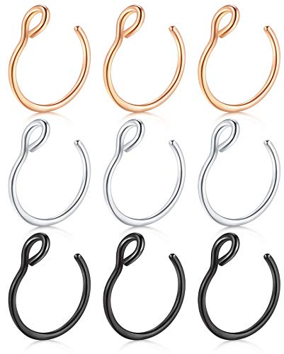 JFORYOU Faux näspiercing 20G rostfritt stål näsringar, falsk piercing, septum, ingen piercing, kroppssmycken, Metall