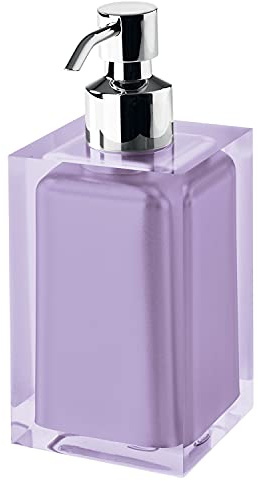GEDY Auckland Dosasapone Bagno Lilla, Misure: 16,2X7X7 CM, capacità 210 ml, Dispenser Sapone Bagno in Resina Trasparente di Alta qualità, Design R&S Gedy, Fatto a Mano, 2 Anni di Garanzia
