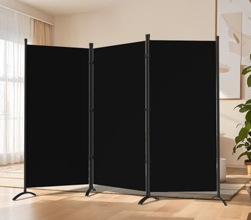 Grezone Large Folding Panel Portable Stand Room dividers Privacy Screen for Bedroom Dining Room Screens Curtains Partition Home Office Dorm Separation (Black, Three Panel)