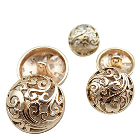 Zonster 10 Pcs 18mm Bouton en Métal Creux Bouton Vintage Bouton Set Ensemble D'accessoires Antiquaires pour Blazer Costumes Veste Uniforme, Doré, 18.0 MM