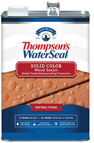 Thompson’s WaterSeal Solid Color Waterproofing Wood Stain and Sealer, Natural Cedar, 1 Gallon