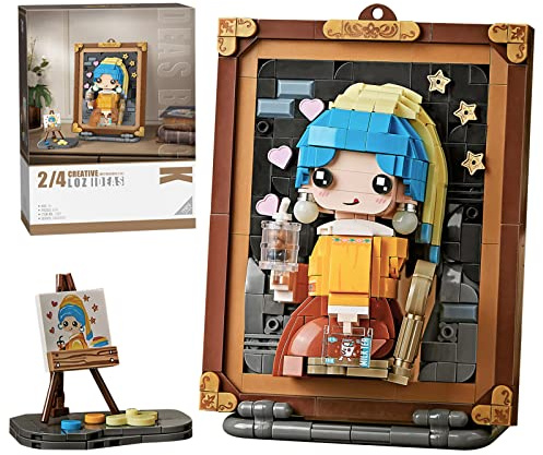 MEIEST Mini Building Blocks Cute 3D Painting Model Set,Creative DIY Simulation Particle Stereograph Collection Construction Building Bricks Toy,Home Decor (Girl with Pearl Earrings)