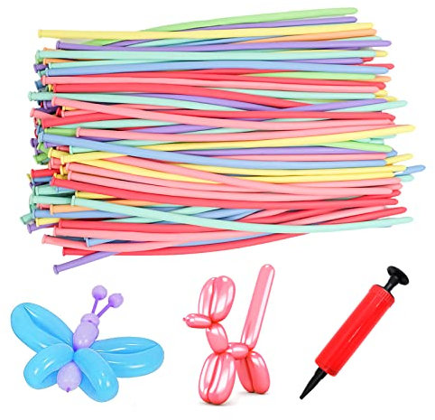 Spldsun 100 Stück Lang Bunte Luftballons, Magische Luftballons, Modellierballons, mit Luftpumpe, für DIY Tiere, Dekoration Hochzeiten, Partys, Geburtstage, Feiern (Bunt)
