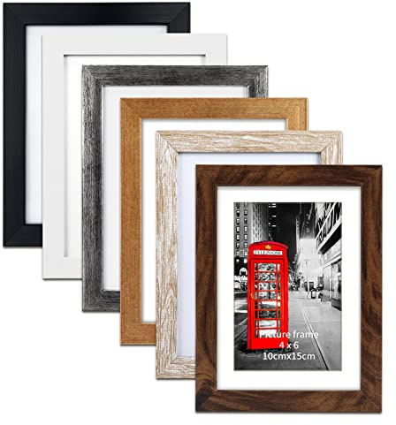 EYMPEU Marcos de Fotos 10x15 CM con Cartón, Set de 6 Colores Mezclados Portafotos, Marcos sin Cartón 13x18 CM para Collage Mesa y Pared