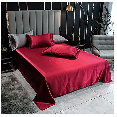 1 PC Drap de lit Couleur Unie Rouge vin draps Lisses for la Maison Simple/Reine/King Size Linge de lit Satin (Pas de taie d'oreiller) (Color : Purple, Size : 245x270cm(2m Bed))