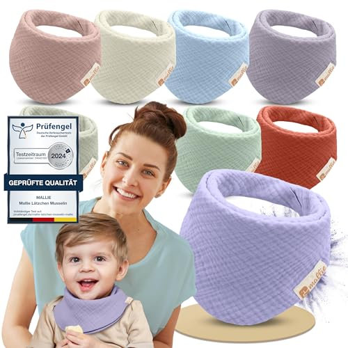 Mallie® Musselin Lätzchen Baby im 8er Set | Als Bibs, Dreieckstuch oder Baby Lätzchen | Als Musselin Halstuch, Musselintücher und Babylätzchen | Sabberlätzchen und Halstücher