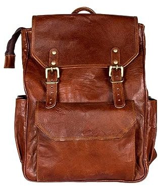 ALASKA EXPORTS 17 Laptop Backpack Real Leather Anti-Theft Daypack | College Bags | Shoulder Bag | Fashion Backpacks | Casual Daypacks (Brown)