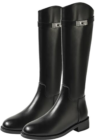 LNNLOO Botas De Equitación Ecuestres De Otoño (35-40), Botas De Equitación Con Punta Redonda, Antideslizantes + Resistentes Al Agua, Tacón Medio (3-5 Cm) + Cremallera Trasera, Para Otoño,39,Black