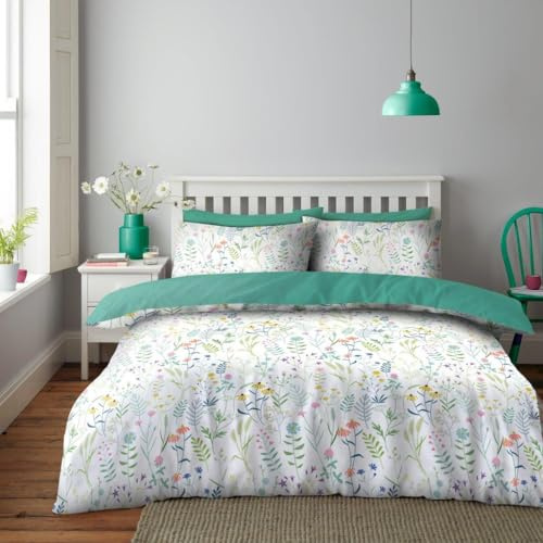Lions Double Bed Bedding Sets - 100% Polyester Reversible Printed Pattern Quilt Duvet Cover with Pillowcase, Soft Leaf Floral Pattern, Bed Linen, Green
