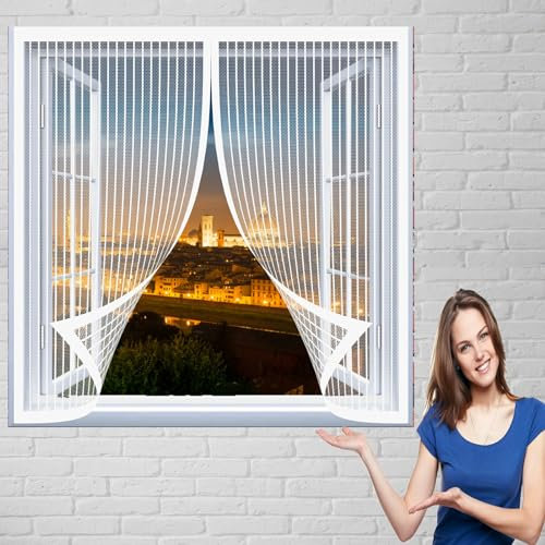Mosquitera para Puertas y Ventanas 174 x 134 cm Pantalla Mosquitera Universal Cierre Automático sin Taladrar Fácil de Ensamblar Cortina Antimoscas para Balcón y Puerta Ventana, Blanco