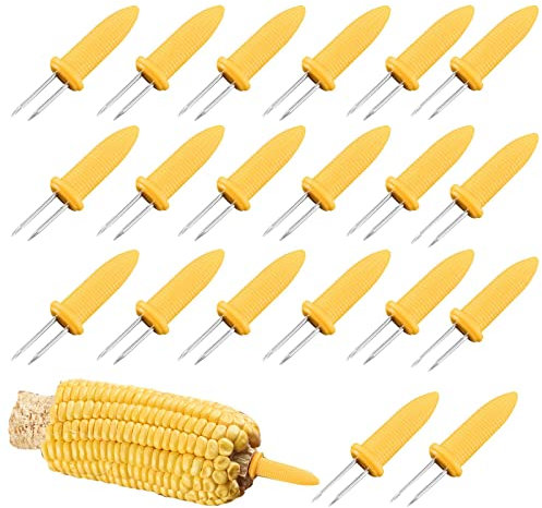 20 soportes para mazorcas de maíz, para barbacoa, pinchos de maíz de acero inoxidable para cocinar en casa, barbacoa, picnic, camping y fiestas (amarillo)