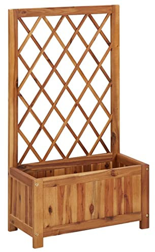 Iiaky Arriate de jardín con Enrejado Madera de Acacia macetero Madera Exterior Jardinera Madera Raised Bed jardineras Exterior Madera