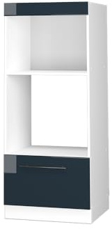 Vicco Armoire Micro-Ondes Fame-Line, Bleu foncé Brillant, 60cm | Façade en MDF · Coulisses métalliques à extension totale · Pieds réglables en hauteur · Poignées en métal