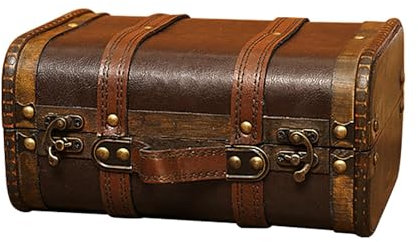 Cofre del tesoro de madera – Cofre del tesoro de madera vintage | Baúl pequeño de almacenamiento de madera con asa, pequeño baúl para joyas, colección de monedas y decoración del hogar, caja de madera