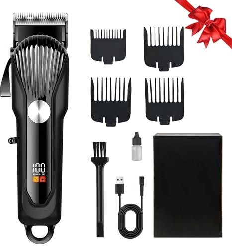 Haarschneidemaschine,Barttrimmer Schnurlos, Profi Rasierer Herren Elektrisch, USB Wiederaufladbar LED-Anzeige Langhaarschneider Kurzhaarschneider Herren mit 4 Führungskämmen Män Geschenke