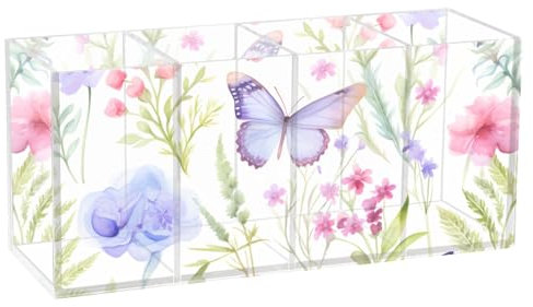 Stifthalter aus Acryl, 4 Fächer, transparenter Stifthalter, Make-up-Pinselhalter, Besteck-Organizer für Büro, Schreibtisch, Badezimmer, Küche