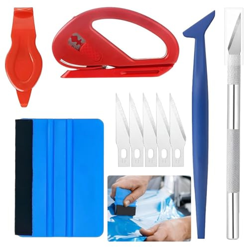 KOLZEMV Kit 10-in-1 per applicazione pellicola oscurante vetri auto- Strumenti di pellicola per auto, Accessori per montaggio film vinile, spatole in feltro, coltelli di precisione e universali