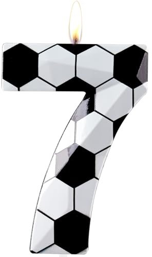 Number 7 Candles 7th Birthday Candles Soccer Happy Birthday Candle Premium Wax & 3D Diamond Design Soccer Themed Cake Topper Decorations for Men Boy Birthday Party Anniversary Celebration Supplie