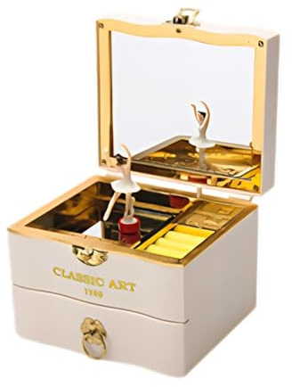 Zjyufy Caja de almacenamiento vintage de joyas musicales con bailarina, caja de almacenamiento de joyas con cajón para niñas y mujeres
