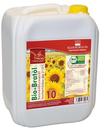 10 l d'huile de tournesol bio, hautement chauffable pour rôtir et frire
