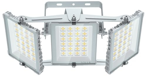 SOLLA 300W LED-Flutlicht für den Außenbereich, Ultra Bright 30000LM 6000K Daylight White IP66 Waterproof, Stadium Lights, 3 Heads Outdoor Floodlight Security Lights for Yards, Patios, Street-Grau