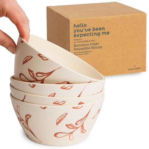 Nook Theory 4 Pack Bamboo Bowls - 22 Oz Reusable Toddler and Kids Bowl, Dishwasher Safe - Not Microwavable Bamboo Dishes (Wildflower)