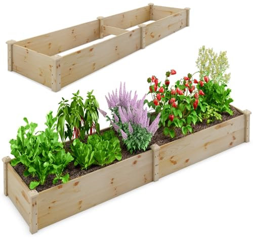 COSTWAY Raised Garden Bed with Trellis, Wooden Planter Box Kit for Climbing Vines Flower Herb Vegetable Fruit, Indoor Outdoor Backyard Plant Growing Box Container (without Trellis, 242 x 61 x 25cm)