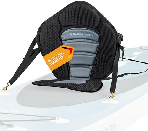 NATURBUMMLER SUP Sitz zum Nachrüsten gepolstert, Rückenlehne, Kajak | Sitz 30x36 cm, Lehne 51x44 cm, Gurtsystem & Karabiner, für Stand Up Paddle Board & Touren