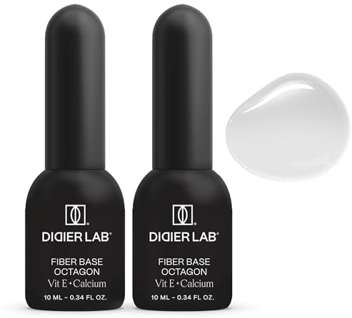 DIDIER LAB - Fiber Base Coat Vernis Semi Permanent Octagon Set - Base Gel Fortifiant pour Ongles avec Vitamines et Minéraux - Vernis Gel UV Flexible avec Formule Fibres Auto-nivelante – 2x10ml
