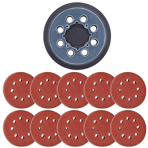 Munsesi Replacement Round Backing Pad for De-Walt, 5 inch Sander Pad for De-walt, 8 Holes Adhesive Sanding Discs with 10 Sandpaper, Hook and Loop Replacement Polishing Buffing Orbital Sander Discs