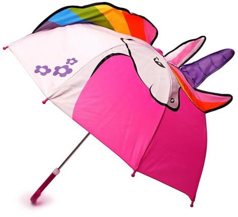 A2Z 4 Kids 3D Karaktär Paraply Enhörning | Dinosaurie | Haj Barn Lätt Vikt Pinne Paraply Manuellt Öppna Stänga 45 cm 8 Panel Vattentät Topp Plast J Handtag 190T Taslon