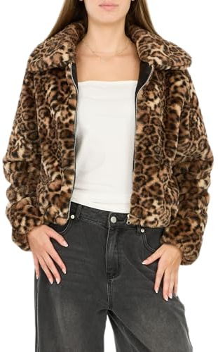 Forever 21 Women's Faux Fur Zip-Up Jacket – Soft Plush Collared Coat with Front Zip Closure, Warm Polyester Outerwear for Cold Weather, Cozy and Stylish Cropped Fit