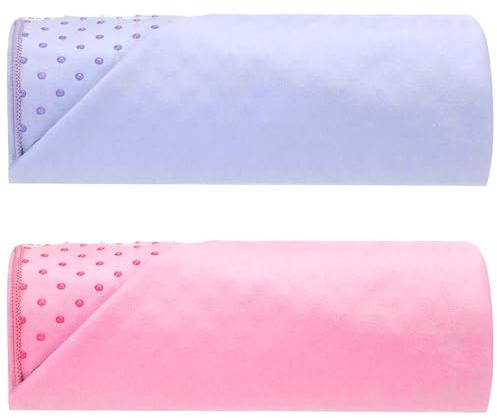 Peryiter 2pack 72 x 24'' Hot Yoga Towel Pack with Grip Dot, Sticky Fiber Mat Towel Non Slip for Hot Yoga, Absorbent Microfiber Sweat Anti-Slip Cover for Pilates Exercise Fitness Workout(Purple,Pink)