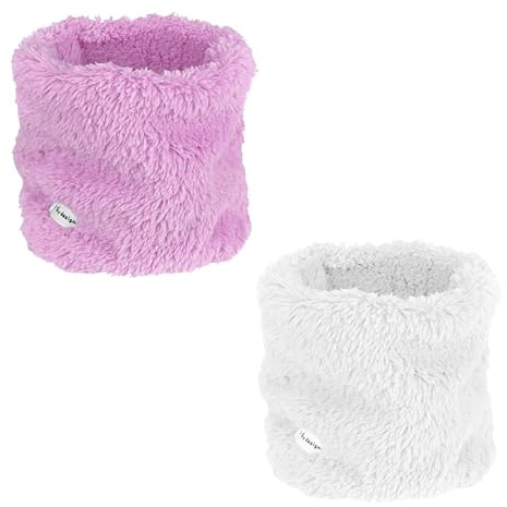 SGQTZDZQ 2Pcs Kids Snood, Thermal Windproof Kids Neck Warmer Snood Scarf, Boys Girls Winter Fleece Snood for Skiing Hiking Running (White Purple)