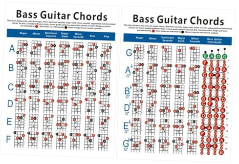 Alasum 4 String Electric Bass Guitar Chord Chart Small Exercise Diagram with Chords for Beginners E D Tuning Music Practice Reference