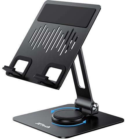 JETech Supporto Tablet, Regolabile Girevole Scrivania Titolare con 360 Gradi Rotante Base, Pieghevole Culla per iPad/iPad Air/Pro/Mini, Galaxy Tab A11/A9/S11/S10 FE, Tab/Phones(4-13), Nero