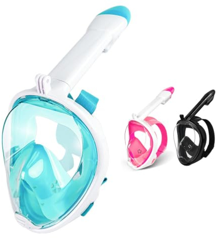Snorkel Mask Full Face,180°view Snorkeling Gear with Panoramic Design-Compatible Sports Camera, Anti-fog, Anti-leak Technology for a Safe Adults and Kids Snorkeling Experience (Green, S/M)
