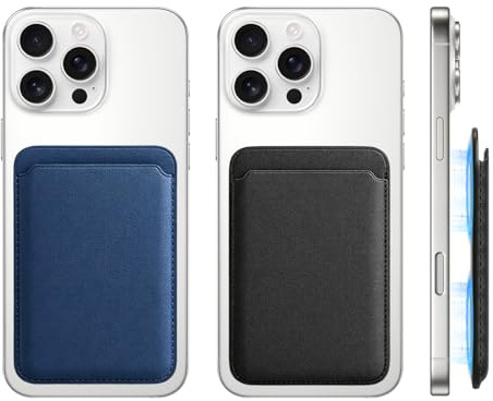2 Pack de Cartera Magnética para Teléfono Móvil, Cartera Magnética de Cuero Vegano, Tarjetero Móvil para MagSafe, Compatible con iPhone 17 16 15 14 13 12 Pro/Pro Max/Plus/Mini, Negro Azul