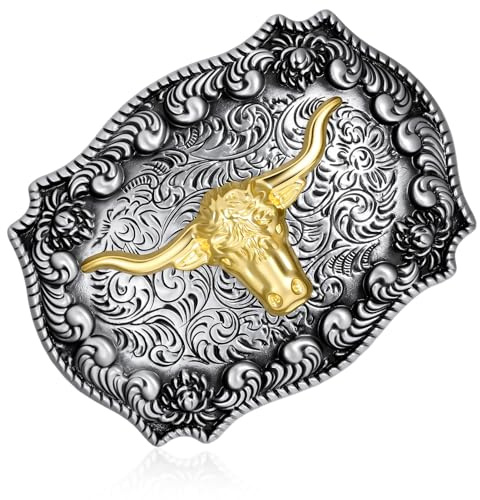 Gsbnjuy Western Cowboy Belt Buckle, Vintage Cowgirl Belt Buckles, Long Horn Bull Western Buckles, Rodeo Buckle Texas Bull Belts Accessory for Men Women