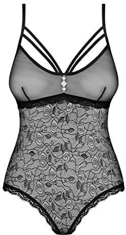 Obsessive body donna nero aperto all'inguine, nero rose aperto, L-XL