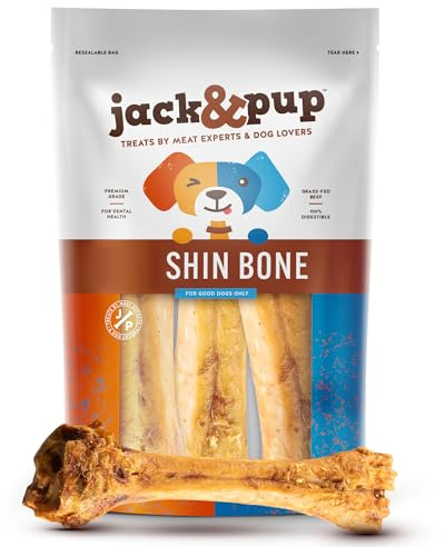 Jack&Pup 11” Shin Bones, Roasted Meaty Beef Bone for Dogs – Long Lasting Natural Dog Bones, Big Dog Bone for Large Dogs (3 Pack)